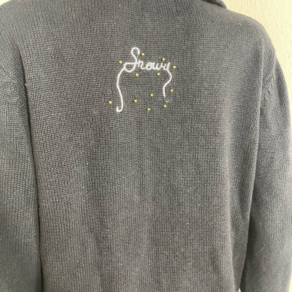 Designers Originals Black  sweaterCardigan with Festive Christmas holiday size L - Picture 6 of 7